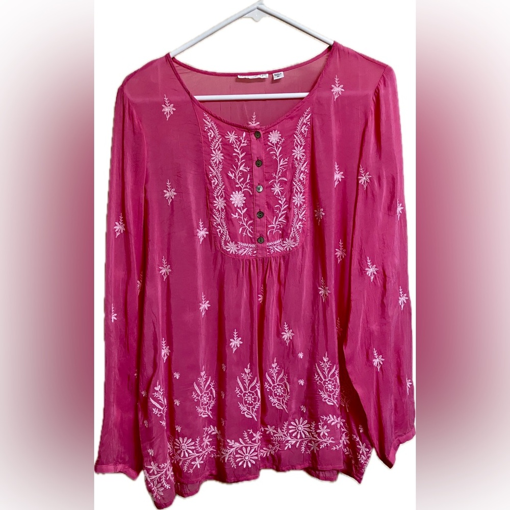 Pink Embellished Long Sleeve Blouse